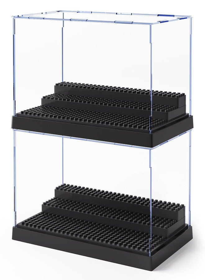 Mlikero 2 Pack Minifigure Display Case for Action Figures Blocks, Clear Dustproof Acrylic Display Box Storage with 3 Movable Steps Gifts for Children,Black… - Image 1